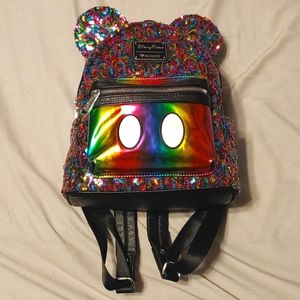 Disney Parks Rainbow Sequin Loungefly Minibackpack GUC/EUC.
